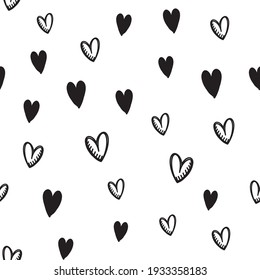 Hand Drawn Doodle Hearts Seamless Pattern. Valentine's Day Heart Illustrations Texture Background.