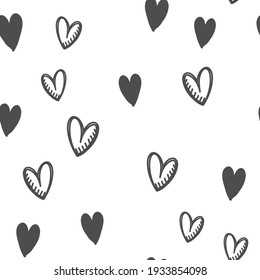 Hand drawn doodle hearts seamless pattern. Valentine's day heart illustrations texture background.