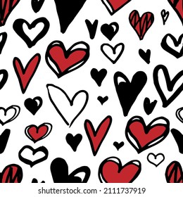 Hand drawn doodle hearts seamless pattern great for Valentine's Day, Weddings, Mother's Day - textiles, banners, wallpapers, backgrounds.