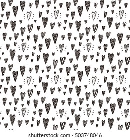 Hand drawn doodle Hearts Seamless pattern. Valentine's day. Black and white Valentine background Vector illustration.