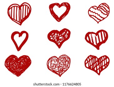Hand drawn doodle hearts set. Love symbol, vector, isolated