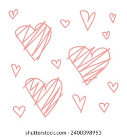 Hand drawn doodle hearts set. Cute design elements for Valentine's day isolated on white background.