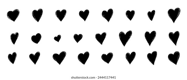 Hand drawn Doodle hearts set. Sketch scrawl hearts set. Valentine's Day set. Line art Scribble vector illustration isolated on white background. 