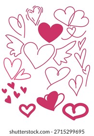 Conjunto de corazones Doodle dibujados a mano. Perfecto para proyectos creativos, diseños con temas de corazón, Día de San Valentín, íconos y Elementos de decoración artística