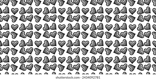 Dibujado a mano doodle Corazones forma línea negra patrón sin fisuras corazón en blanco Fondo abstracto ilustración vectorial