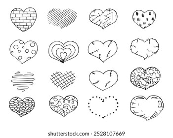 Dibujado a mano doodle corazones sketch set.