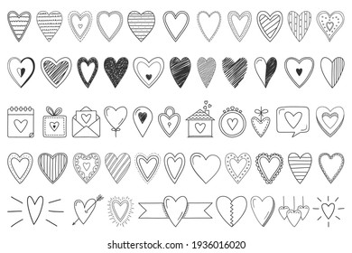 Hand drawn doodle hearts for Valentine's day design, wedding, birthday, greeting cards, invitations, vector eps10 illustration