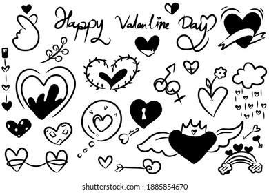 hand drawn doodle hearts vector designs on a white background