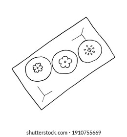 Hand drawn doodle hee pan is a Hakka sticky rice cake. Chinese cuisine dish. Design sketch element for menu cafe, restaurant, label and packaging. Vector illustration on a white background.