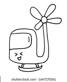 Hand drawn doodle helicopter. Funny Colored kawaii aircraft. travelling concept. Best for coloring book for children education. Vector illustration isolated on white background