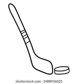 Hand drawn doodle hockey stick and puck isolated on white background. Vector illustration.