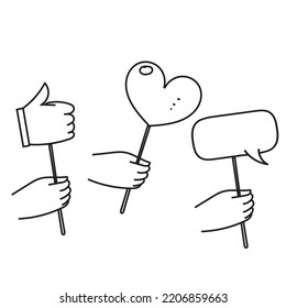 mano de doodle dibujada a mano mantener como comentario la ilustración de retroalimentación del cliente