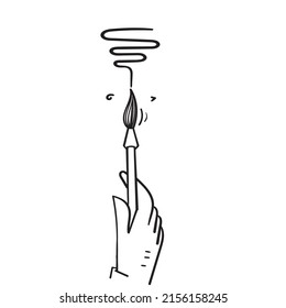 hand drawn doodle hand holding a brush drawing line illustration