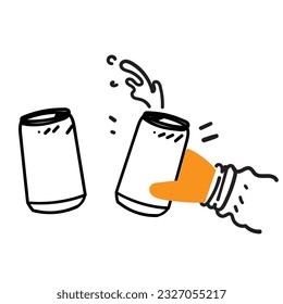 hand drawn doodle hand holding canned drink illustration