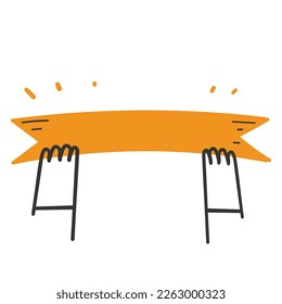 hand drawn doodle hand holding classic ribbon illustration vector isolated