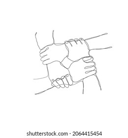 hand drawn doodle hand holding each other hand symbol for teamwork and friendship illustration in continuous line drawing