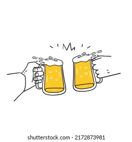 hand drawn doodle holding glass beer illustration vector