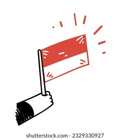 handgezeichnete Hand, die indonesische Flagge hält Vektorgrafik