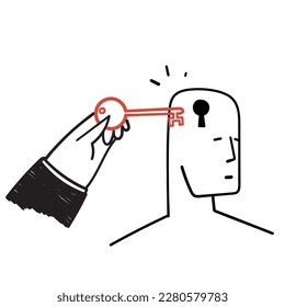 doodle dibujado a mano sujetando la llave para ilustrar la mente de una persona