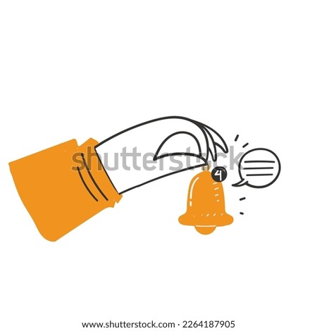 hand drawn doodle hand holding notification bell icon illustration vector