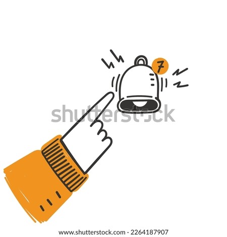 hand drawn doodle hand holding notification bell icon illustration vector