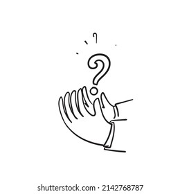 hand drawn doodle hand holding question mark illustration vector isolated,