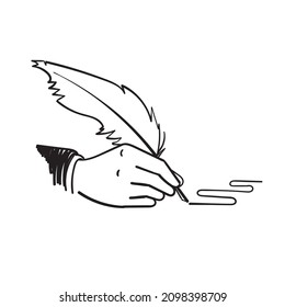 Hand Drawn Doodle Hand Holding Quill Pen With Writing Gesture Illustration 