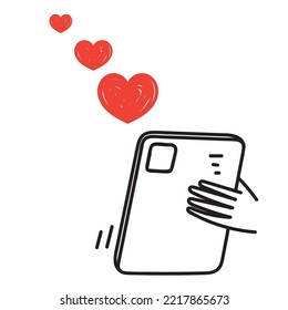 doodle dibujado a mano sujetador tableta pantalla de amor ilustración