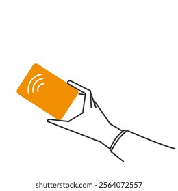 hand drawn doodle hand holding wireless payment card