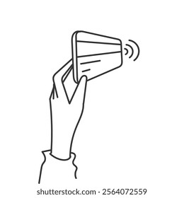 hand drawn doodle hand holding wireless payment card