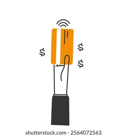 hand drawn doodle hand holding wireless payment card