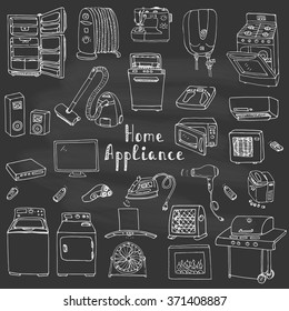 Hand Drawn Doodle Home Appliance Vector Illustration Cartoon Icons Set Various Household Equipment And Facilities Major And Small Appliances Consumer Electronics Kitchenware Freehand Vector Sketches