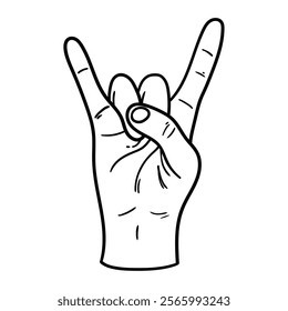 Hand drawn doodle horn gesture isolated on white background. Vector illustration.