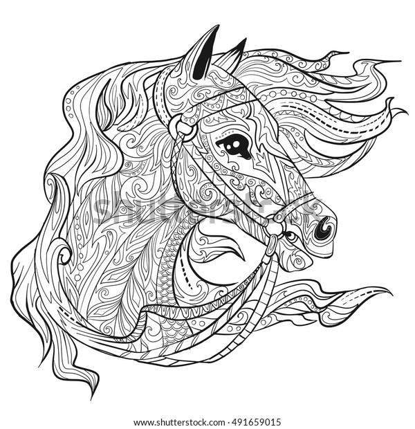 Download Hand Drawn Doodle Horse Face Page Stock Vector Royalty Free 491659015