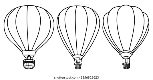 Doodle dibujado a mano de globo de aire caliente aislado en fondo blanco. Transporte aéreo para el vector de viajes dibujado a mano.