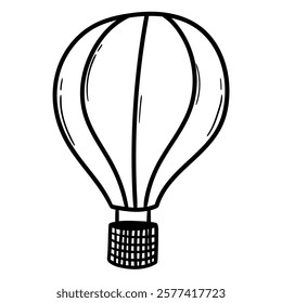 Hand drawn doodle hot air balloon isolated on white background. Vector illustration.