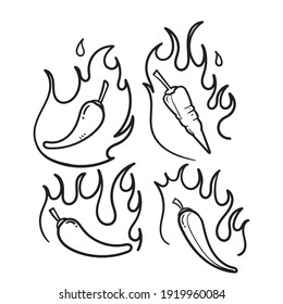 hand drawn doodle hot chili peppers illustration vector isolated