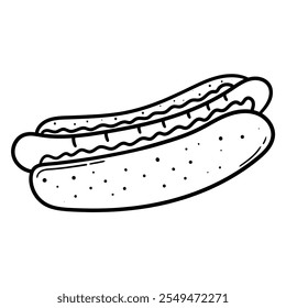 Hand drawn doodle hot dog isolated on white background. Vector illustration.