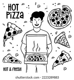 Hand drawn doodle Hot pizza. Doodle vector.