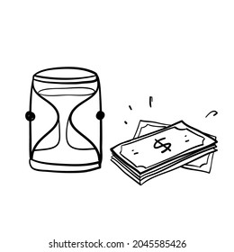 hand drawn doodle hourglass and money illustration vector isolated