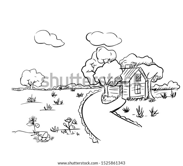 Hand Drawn Doodle House Rural Vector Stock Vector (Royalty Free) 1525861343