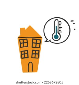 hand drawn doodle house with temperature control illustration vector