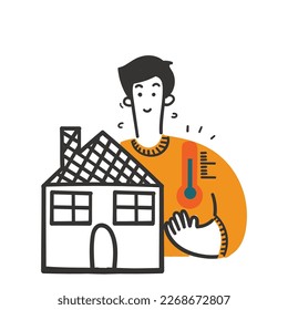 hand drawn doodle house with temperature control illustration vector