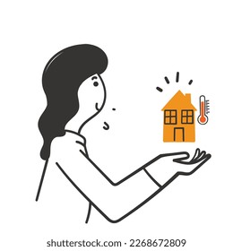 hand drawn doodle house with temperature control illustration vector