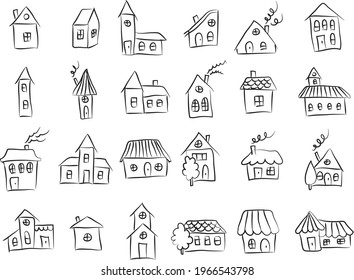 hand drawn doodle houses vector sketch icons