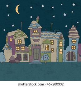 Hand drawn doodle houses.Vector Illustration.