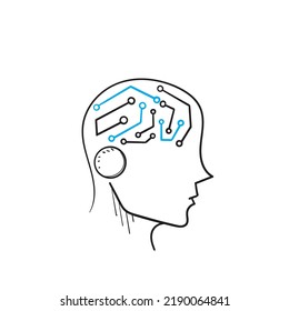 hand drawn doodle human ai technology illustration vector