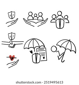 hand drawn doodle human and family insurance related illustration 