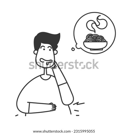 hand drawn doodle Hungry man thinking food illustration vector