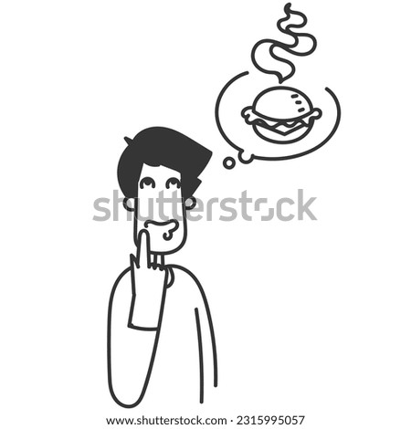 hand drawn doodle Hungry man thinking food illustration vector